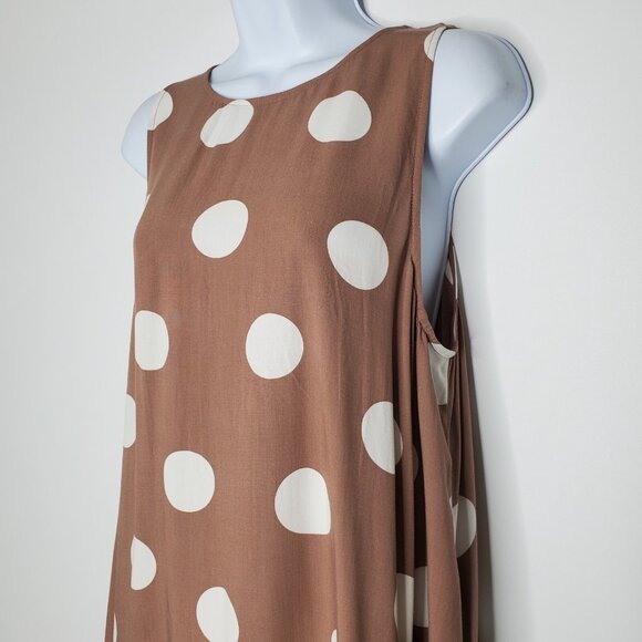 Loft Womens Brown Polka Dot Sundress Size M Tie Back Drop Waist Preppy Summer - Picture 2 of 9